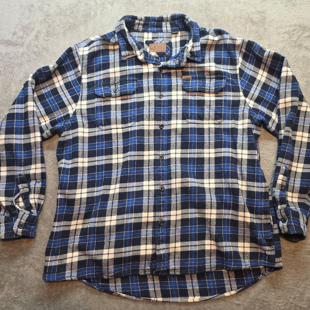 Orvis Button Up Shirt Mens 2XL Blue Plaid Flannel Long Sleeve Casual Pockets